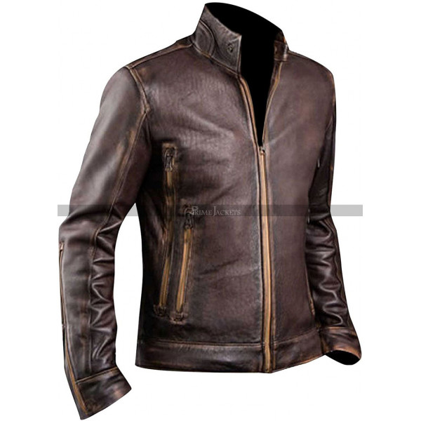 Distressed Brown Motorcycle Leather Jacket | Free Shipping