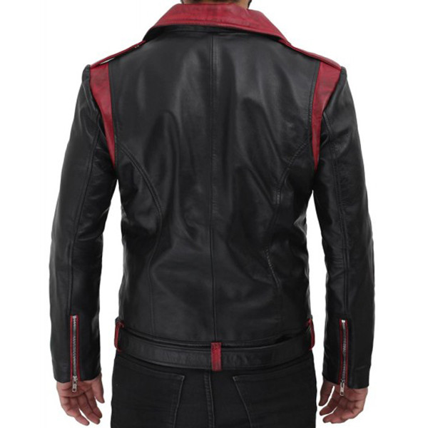 Men’s Black and Maroon Handmade Leather Jacket - Shoplectic