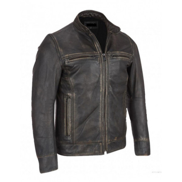 Black Rivet Faded Arrow Biker Leather Jacket - Shoplectic