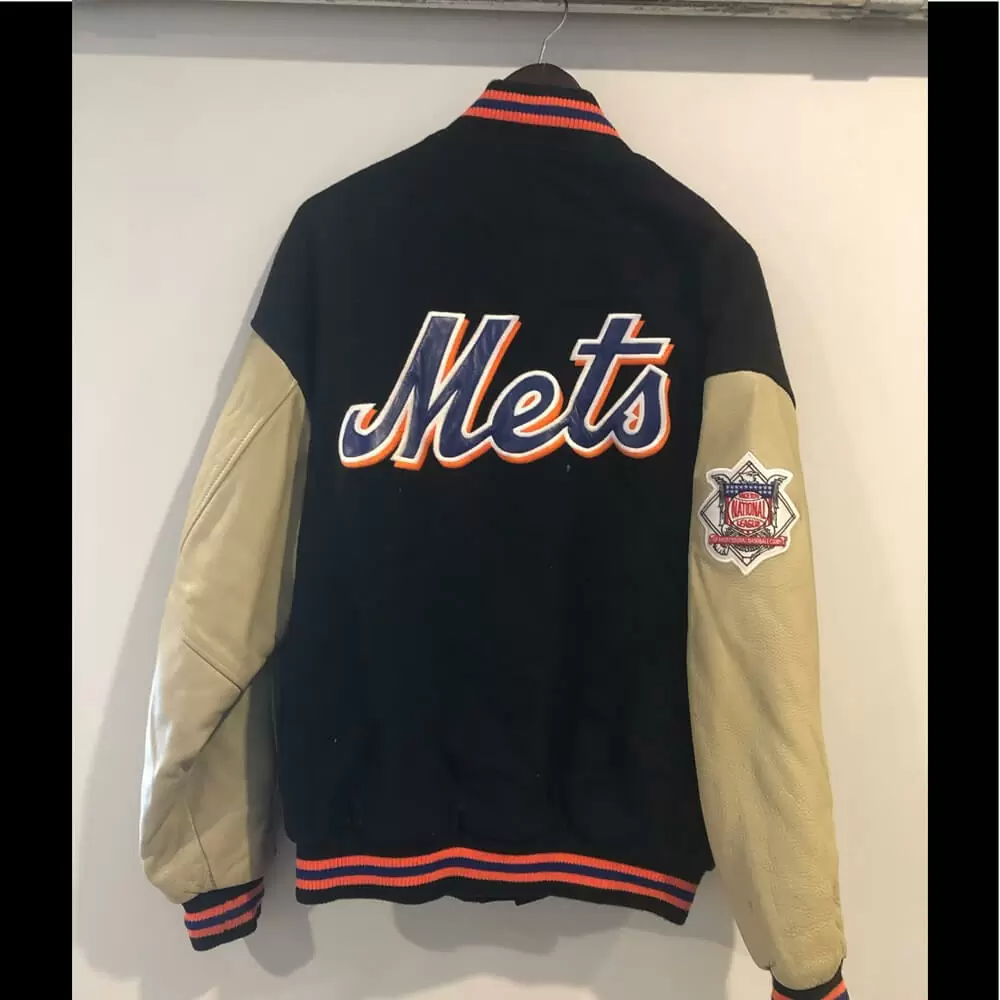 New York Mets Full Leather Jacket - Black Large