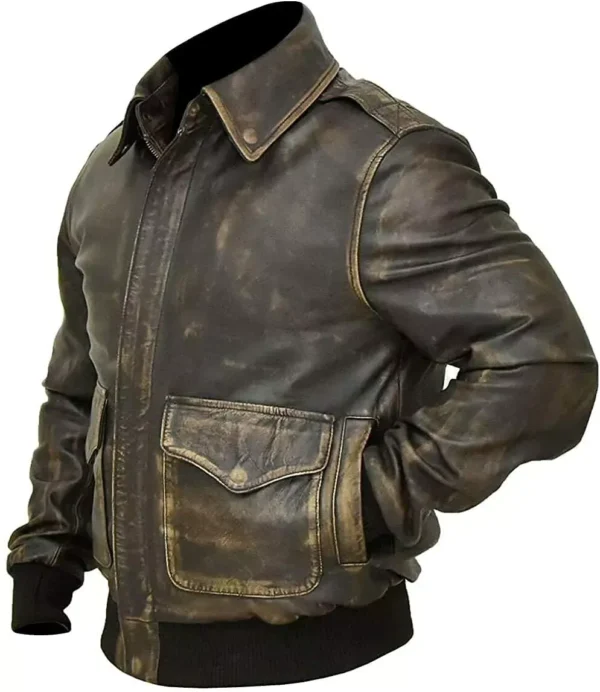 A2 Distressed Cowhide Leather Bomber Aviator Flight Jacket - Image 2