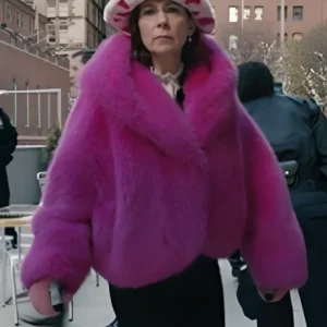 Elsbeth S02 Carrie Preston Pink Faux Fur Cropped Coat