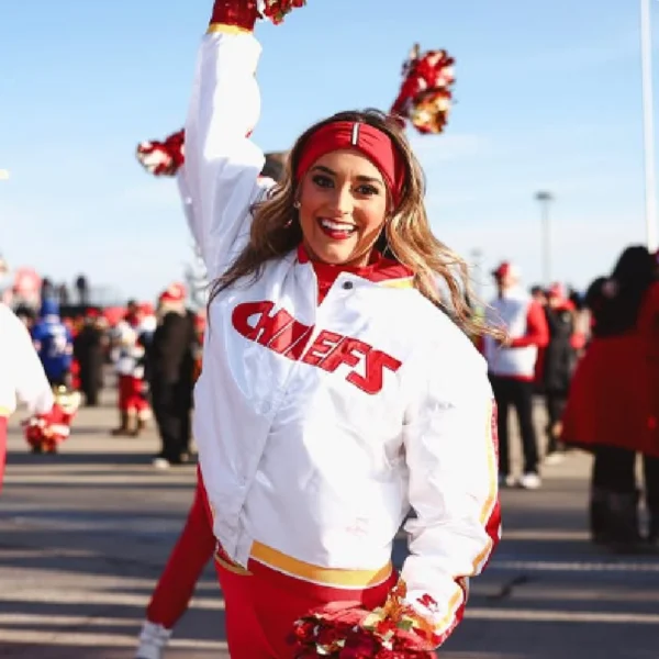 KC Chiefs Cheerleader White Varsity Jacket - Image 2