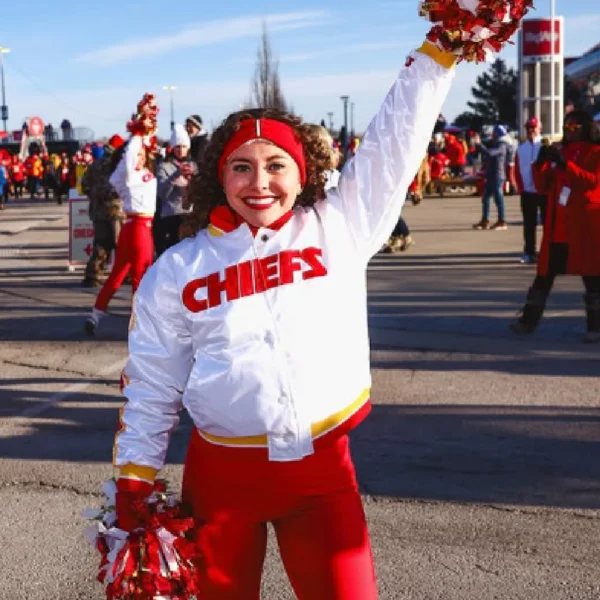 KC Chiefs Cheerleader White Varsity Jacket - Image 3