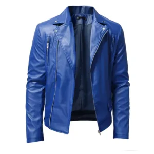 Mens Blue Cafe Racer Jacket