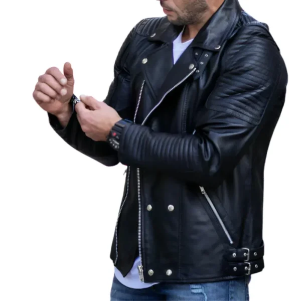 Samuel Black Slim Fit Genuine Leather Motorcycle Jackets