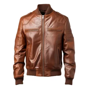 Vintage Brown Leather Bomber Jacket